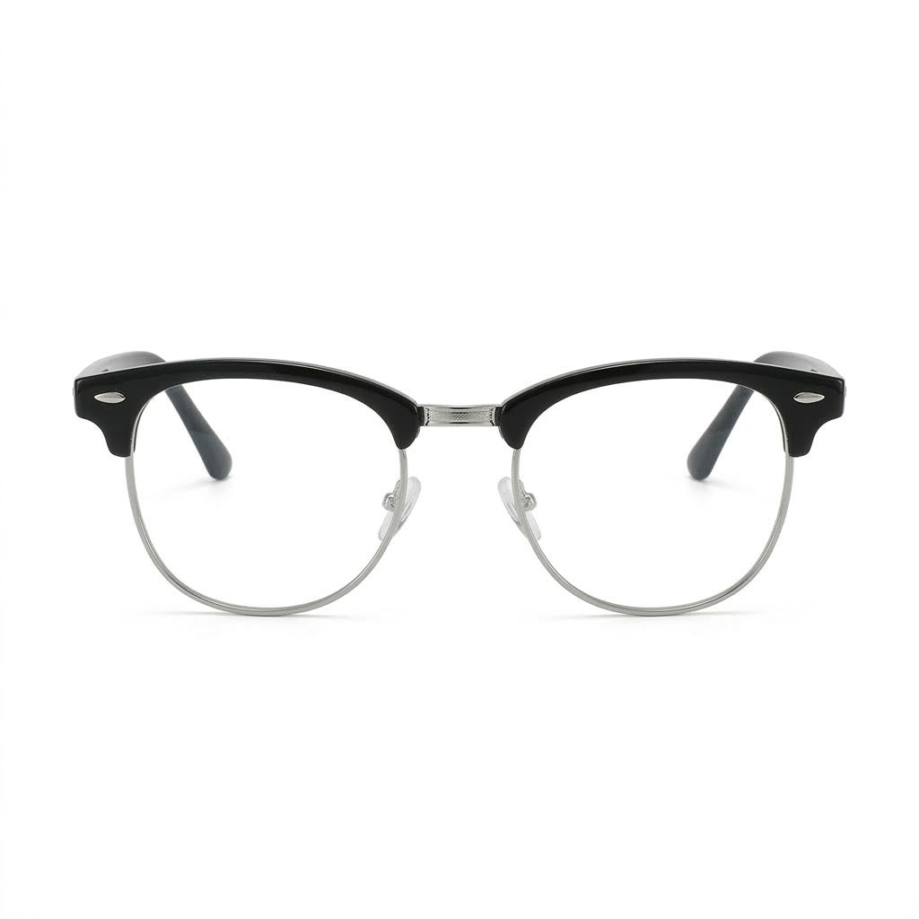 Lunettes Photogray Anti-Reflet – Monture Ronde Demi-Cerclée Noir Raffiné